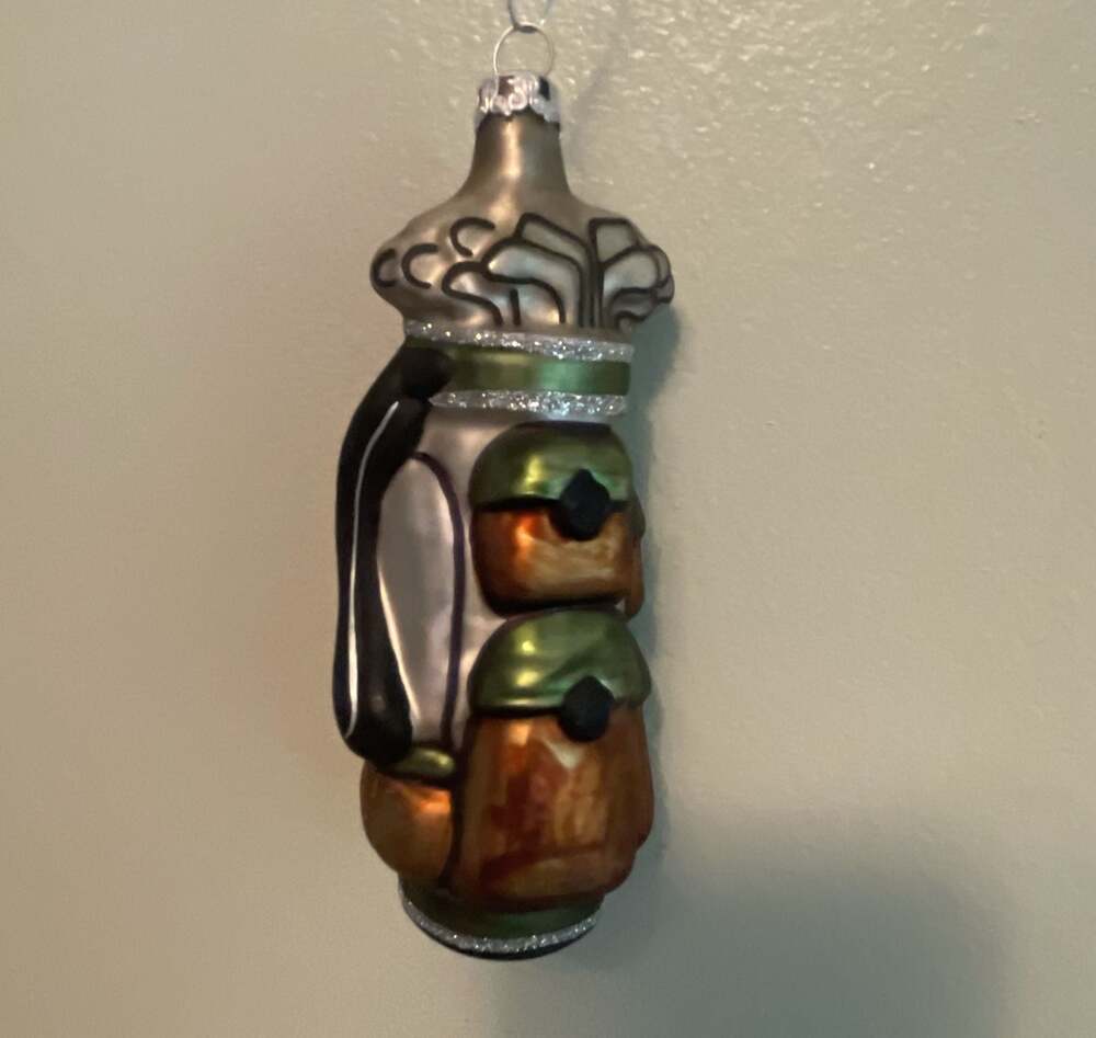 ⁠VTG West Germany Glass Golf Bag Ornament Retro Blown Mercury Christmas